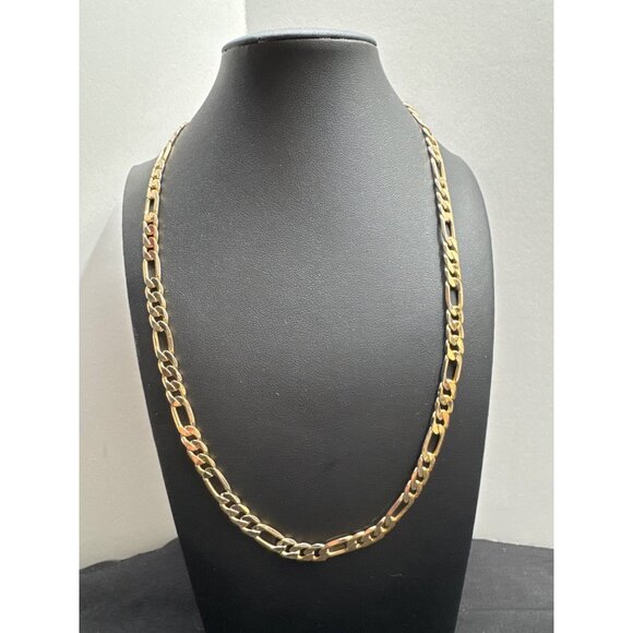 24K Gold Plated 22" Figaro Chain Necklace For Men & Women - Picture 1 of 6